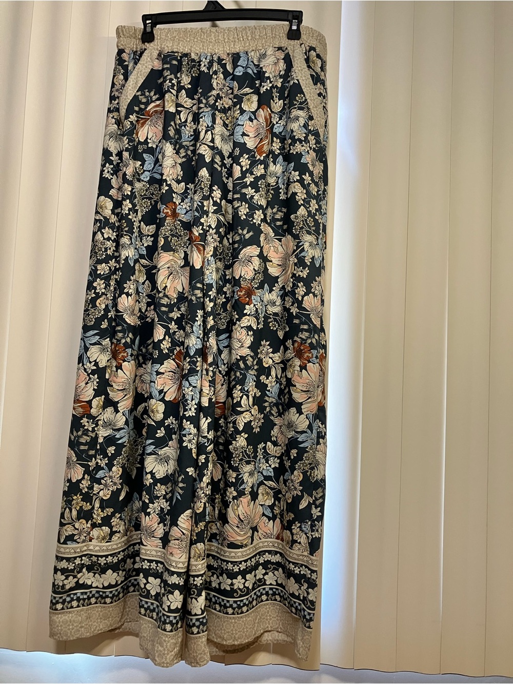 Sienna Sky Navy Floral Wide Leg Pants with Pink, Blue & Brown Accents